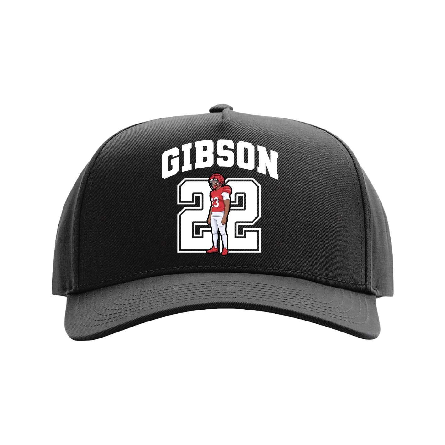 Full Fabric Five-Panel Champ Cap — Number in Black