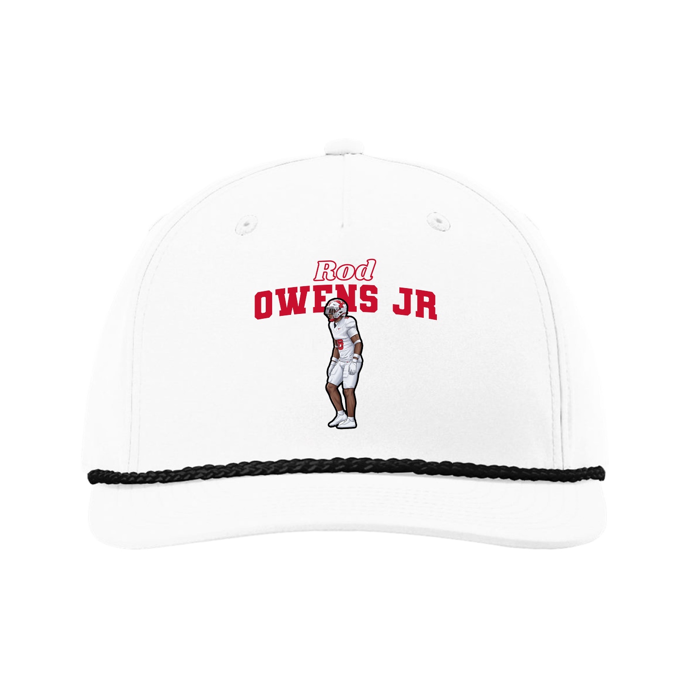 Five-Panel Classic Rope Cap — Name Arch in White