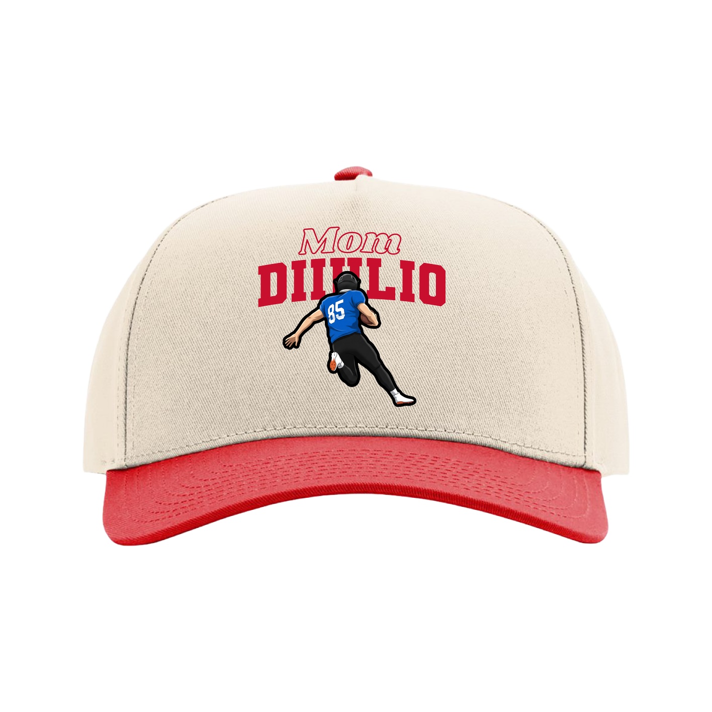 Full Fabric Five-Panel Champ Cap — Mothers Day Block in Cream/Red