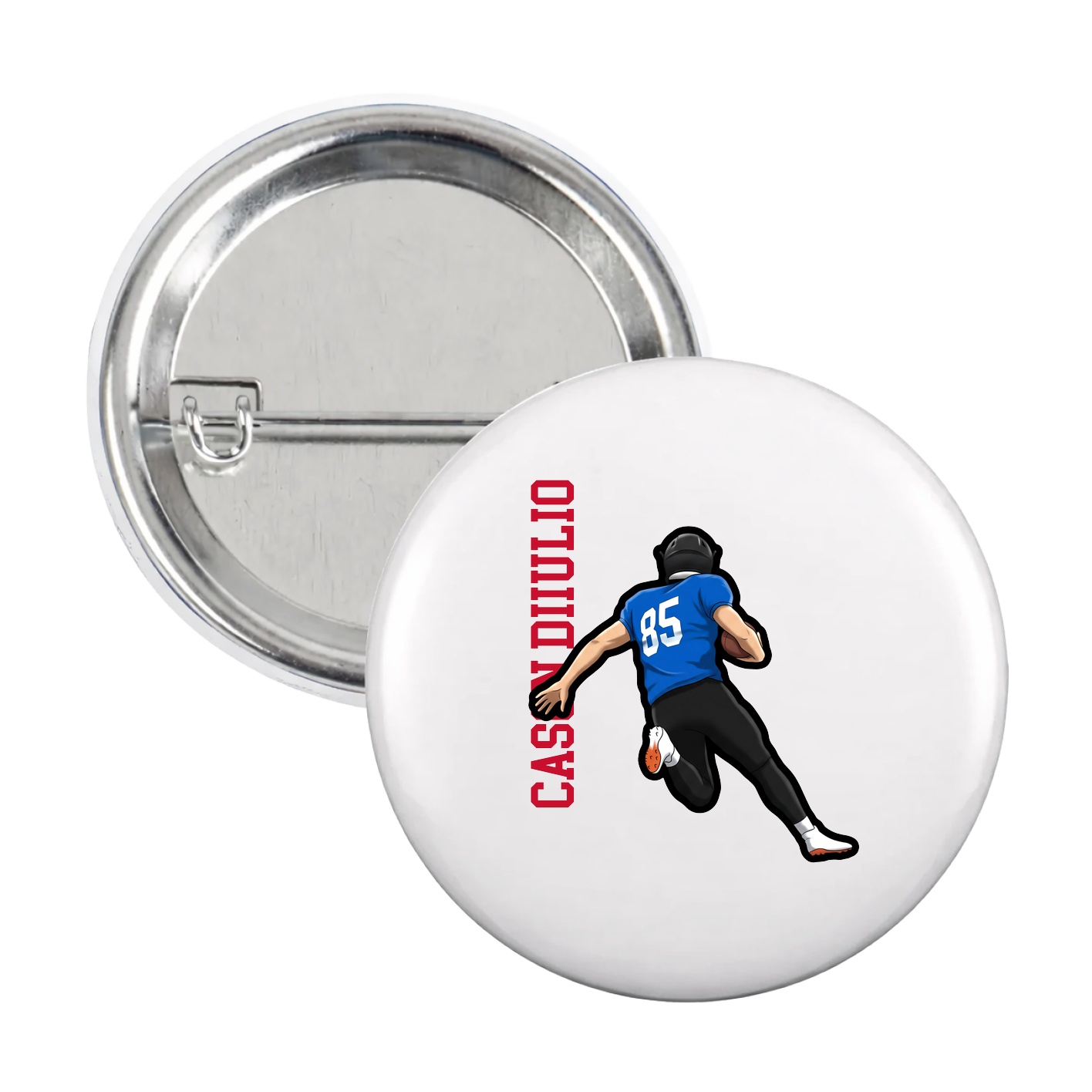 Game Day Button — Name Vertical in White