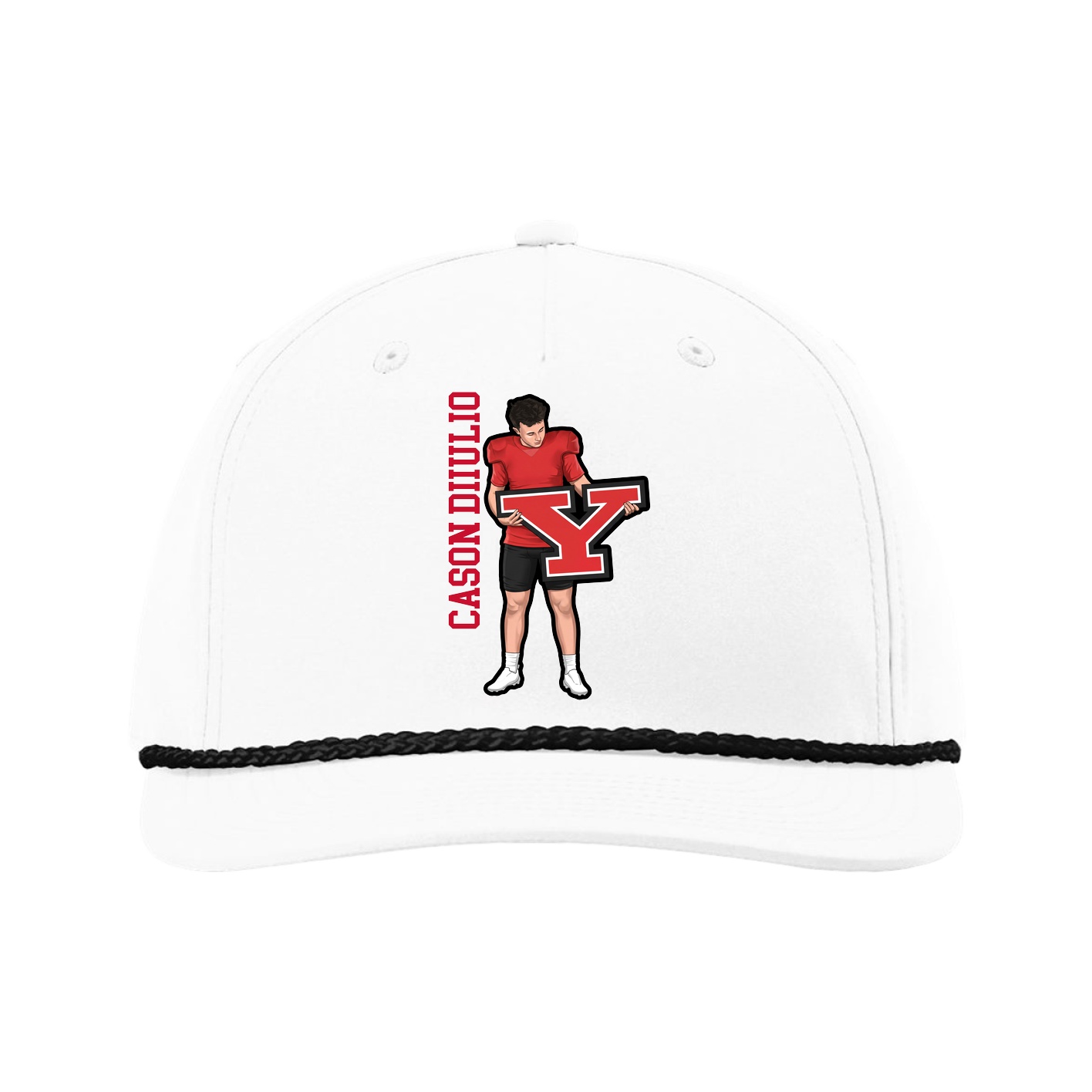 Five-Panel Classic Rope Cap — Name Vertical in White