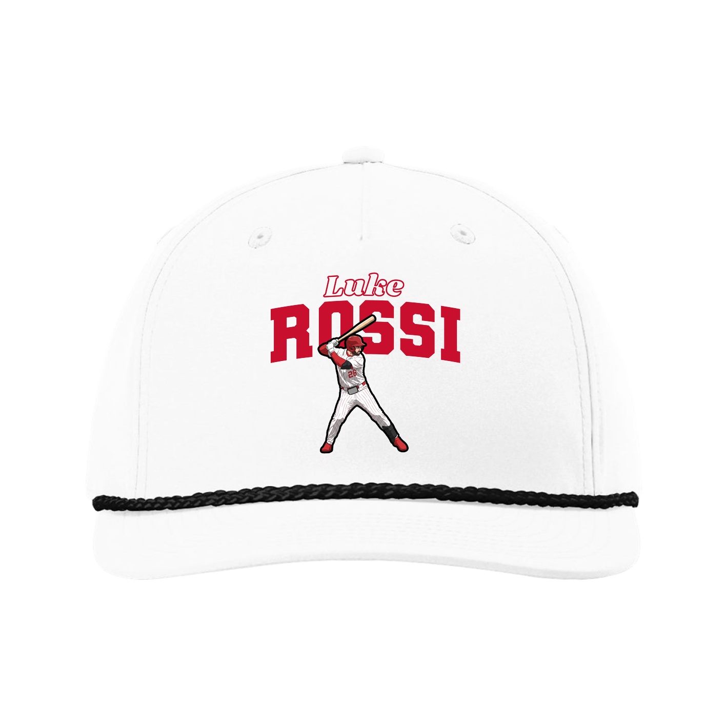 Five-Panel Classic Rope Cap — Name Arch in White