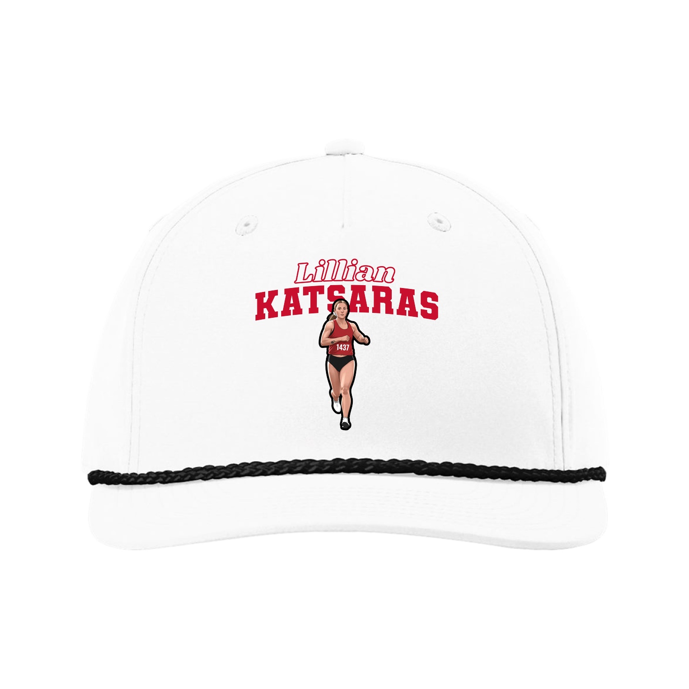 Five-Panel Classic Rope Cap — Name Arch in White