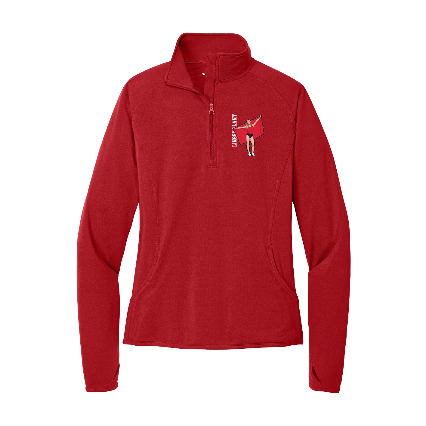 Women's Q-Zip Pullover — Name Vertical in Red