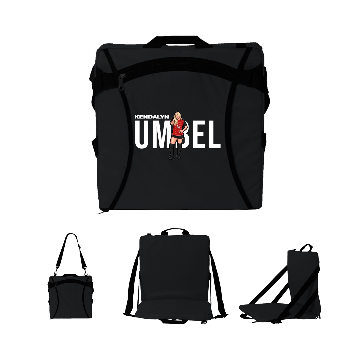 Folding Stadium Seat — Player Name in Black
