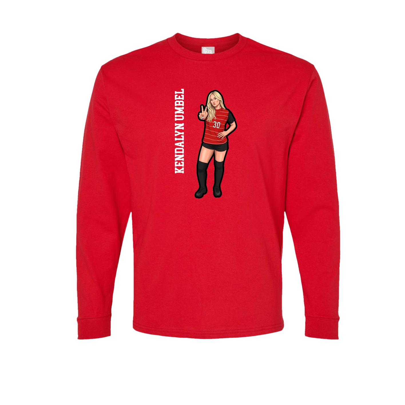 Long Sleeve Tee — Name Vertical in Red