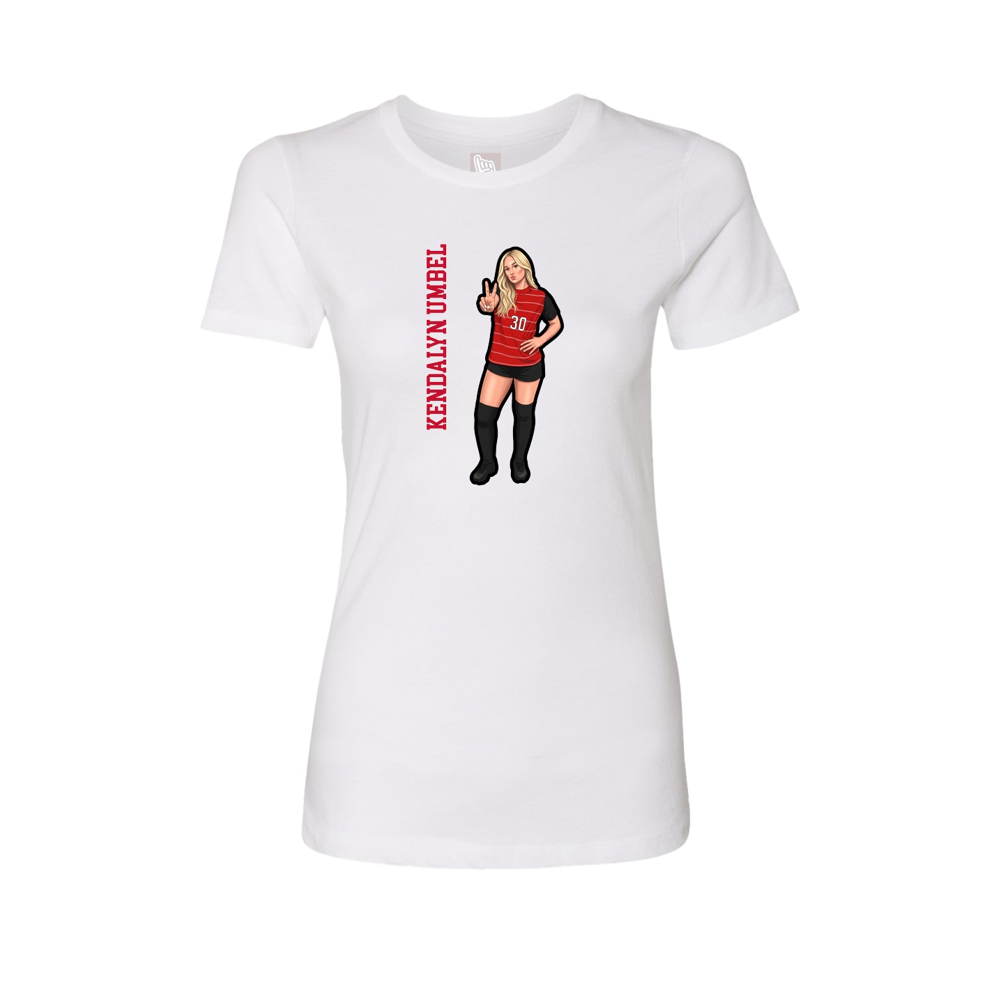 Fitted Women's Tee — Name Vertical in White