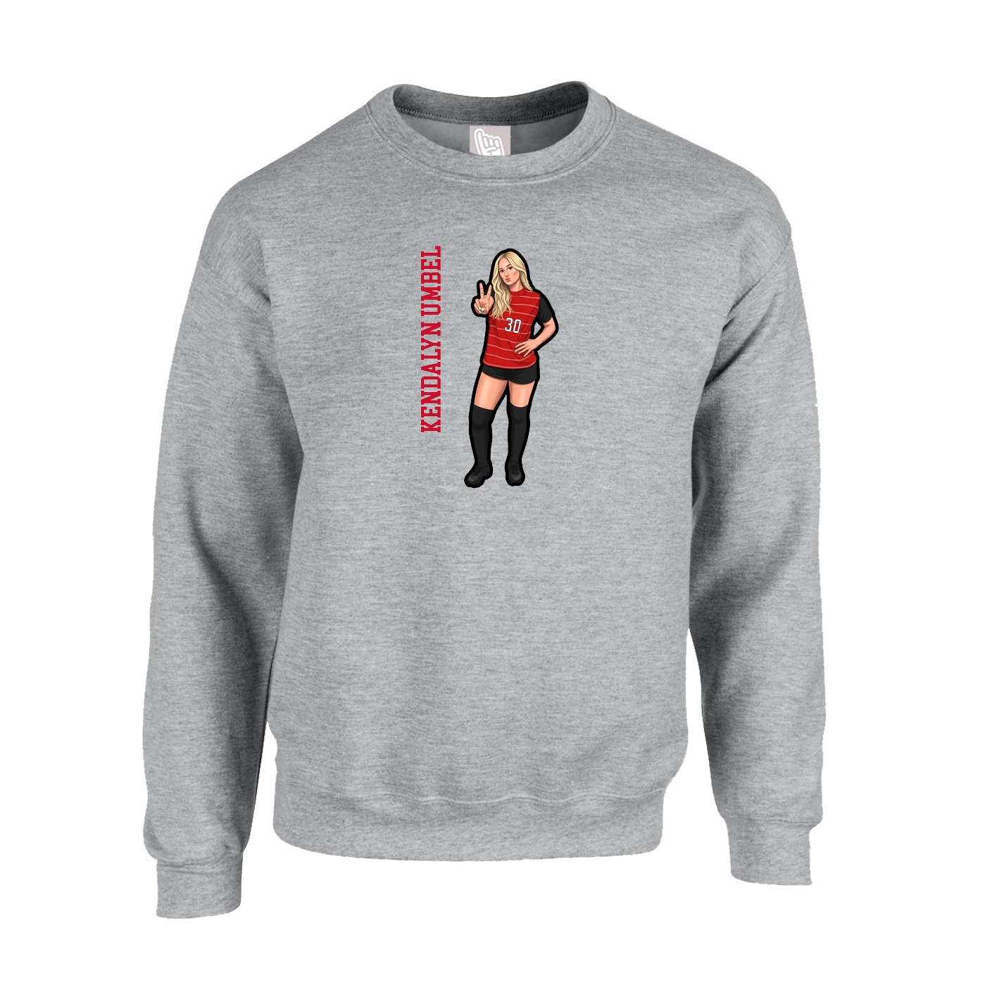 Fleece Crew — Name Vertical in Grey