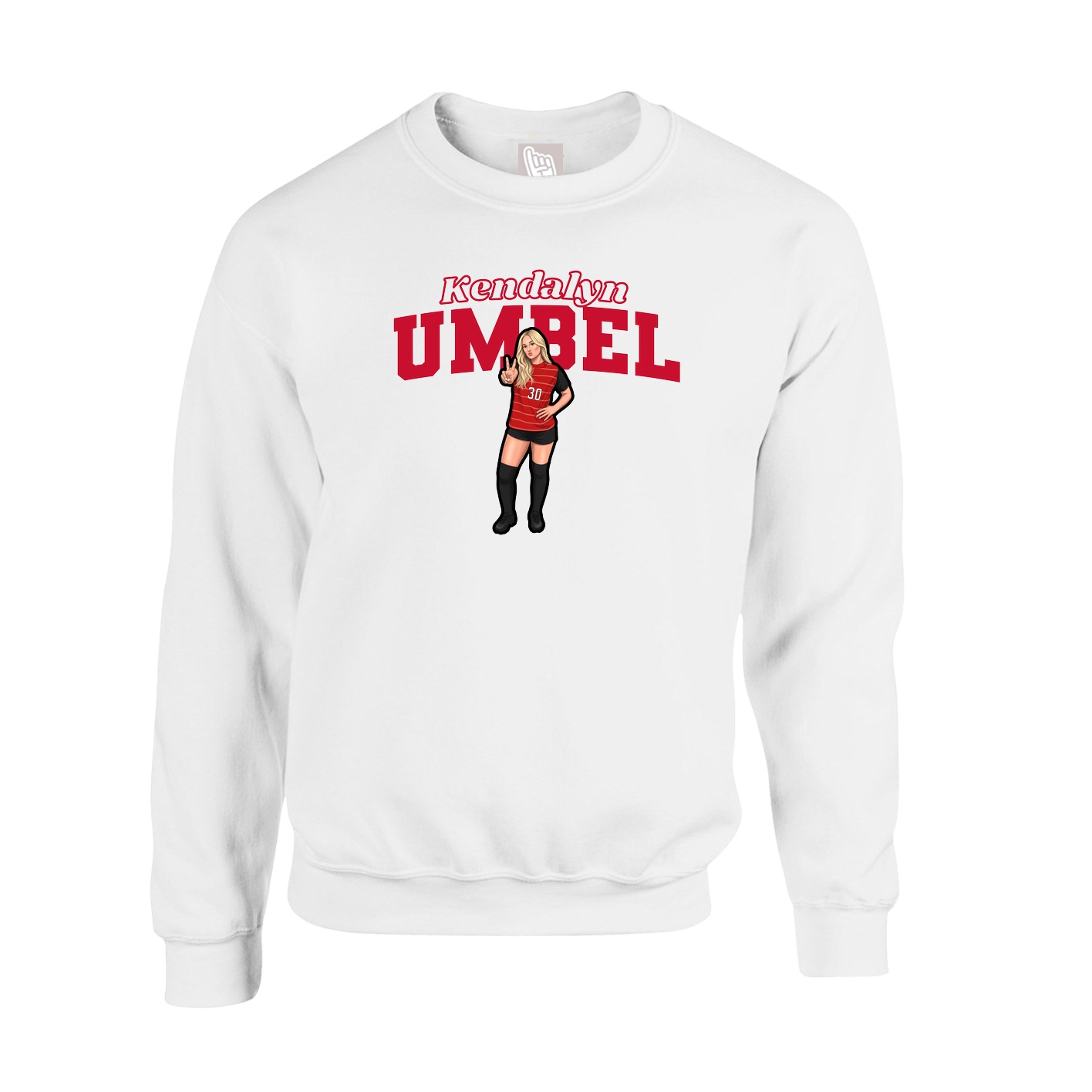 Fleece Crew — Name Arch in White