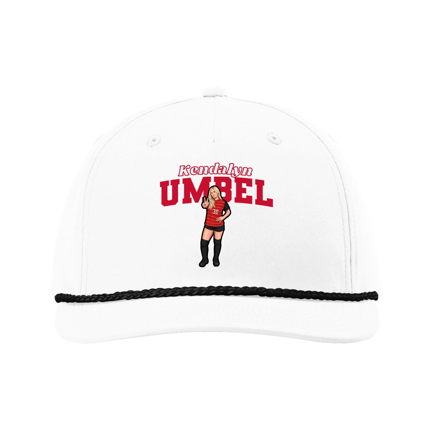 Five-Panel Classic Rope Cap — Name Arch in White