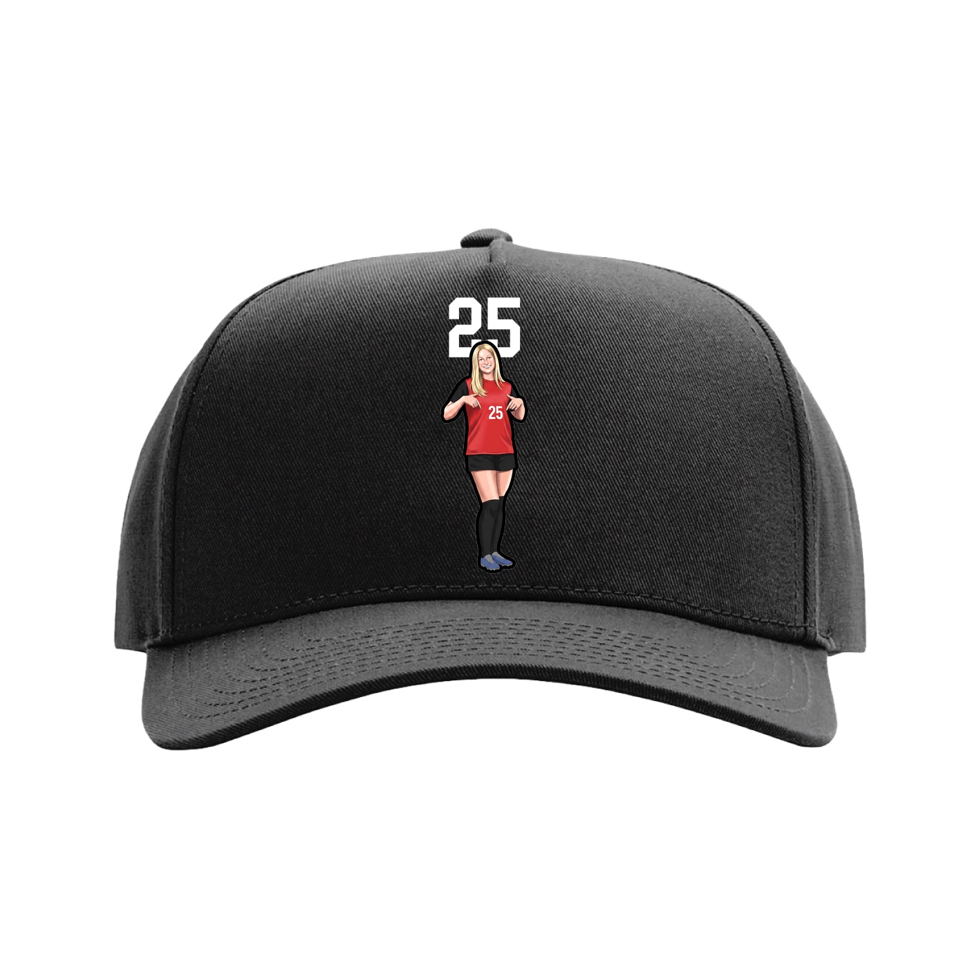 Full Fabric Five-Panel Champ Cap — Number Top in Black