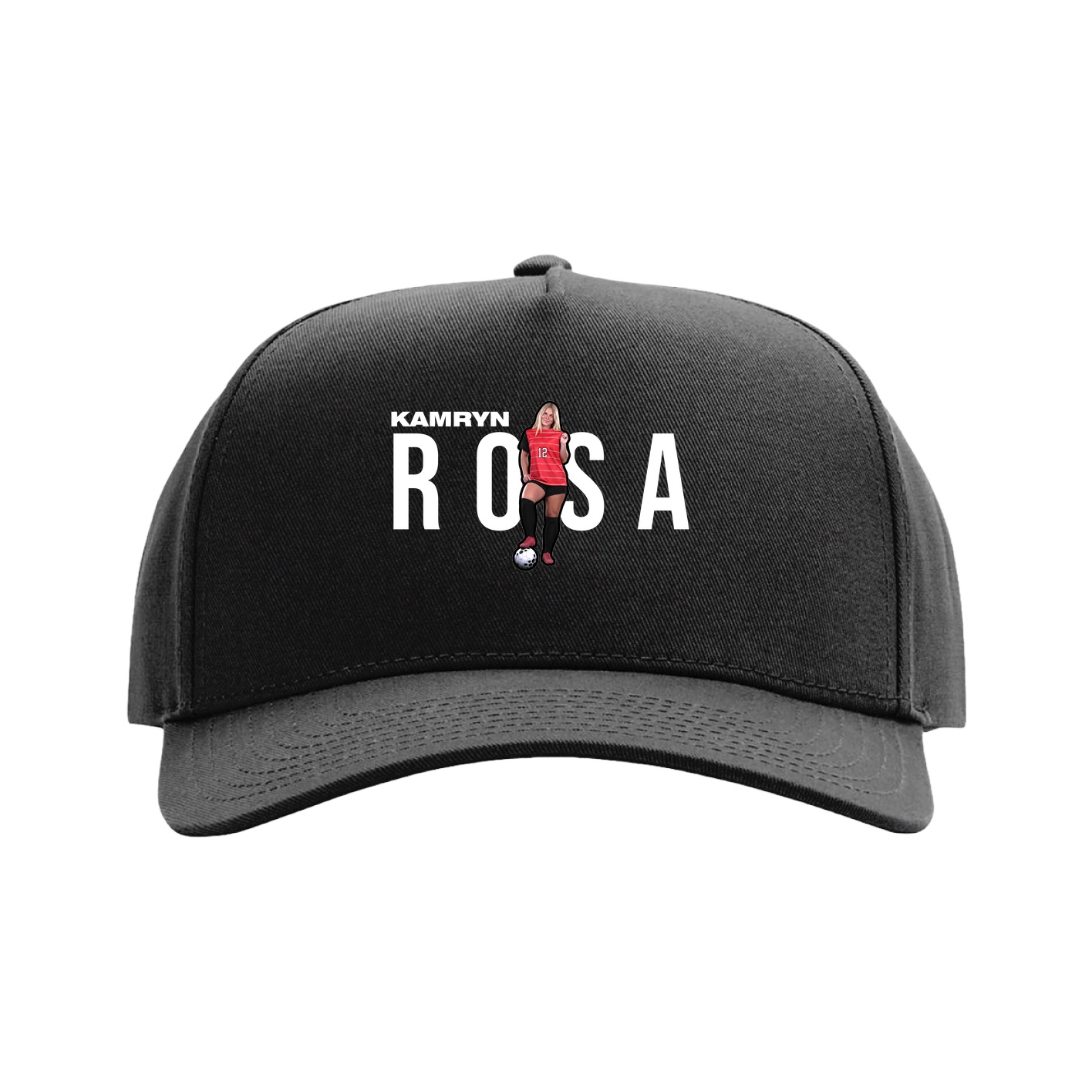 Full Fabric Five-Panel Champ Cap — Player Name in Black