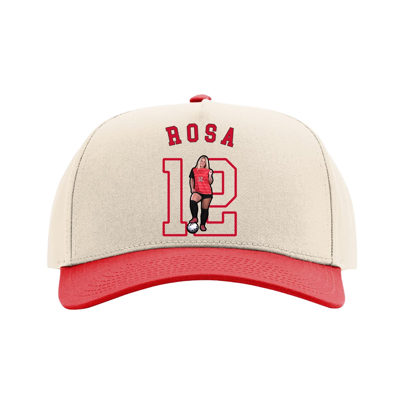 Full Fabric Five-Panel Champ Cap — Shirsey Arch in Cream/Red