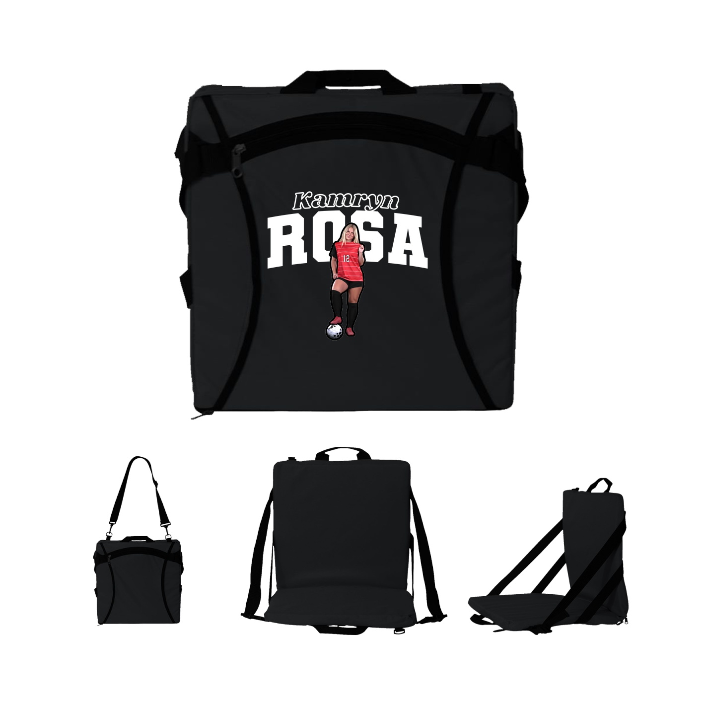Folding Stadium Seat — Name Arch in Black