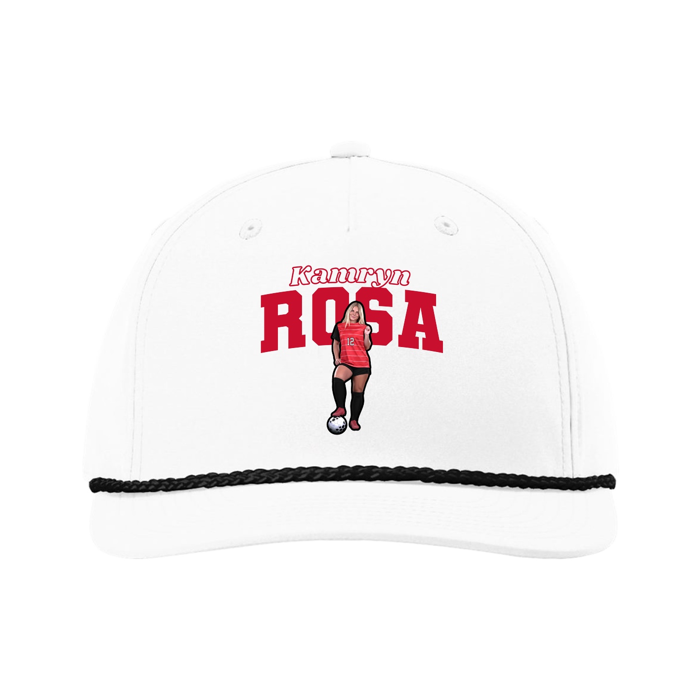 Five-Panel Classic Rope Cap — Name Arch in White