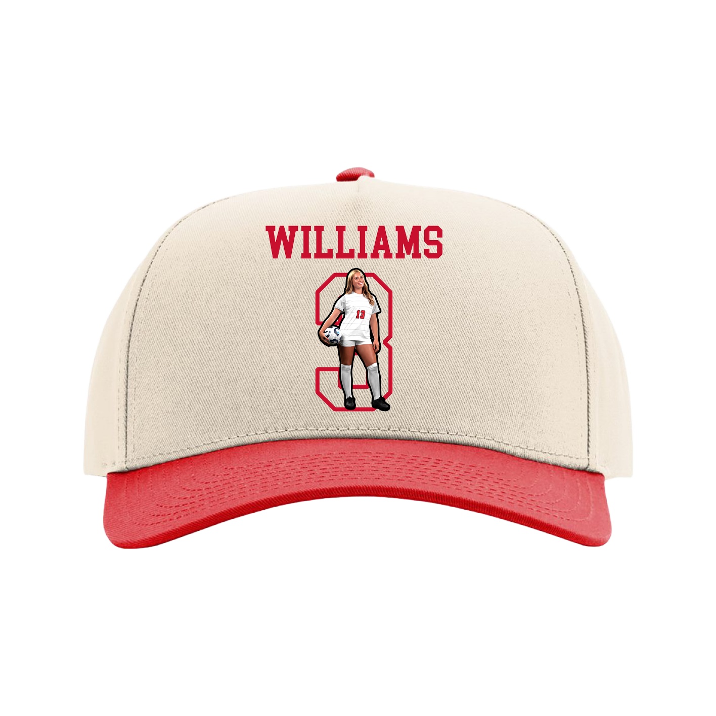 Full Fabric Five-Panel Champ Cap — Shirsey in Cream/Red