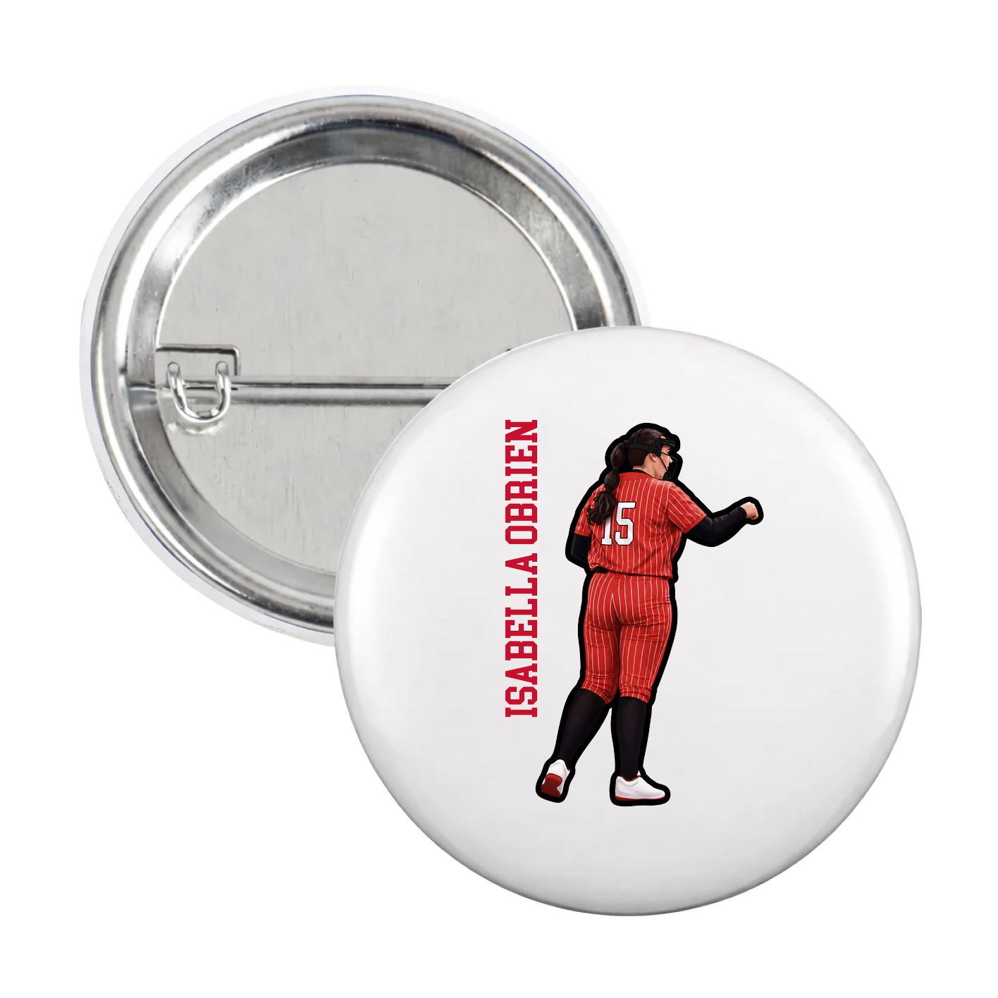 Game Day Button — Name Vertical in White