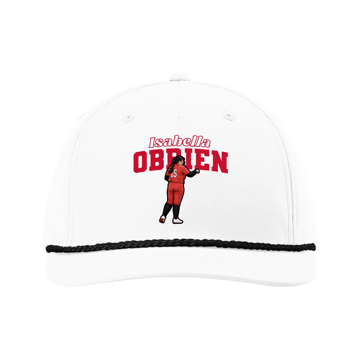 Five-Panel Classic Rope Cap — Name Arch in White