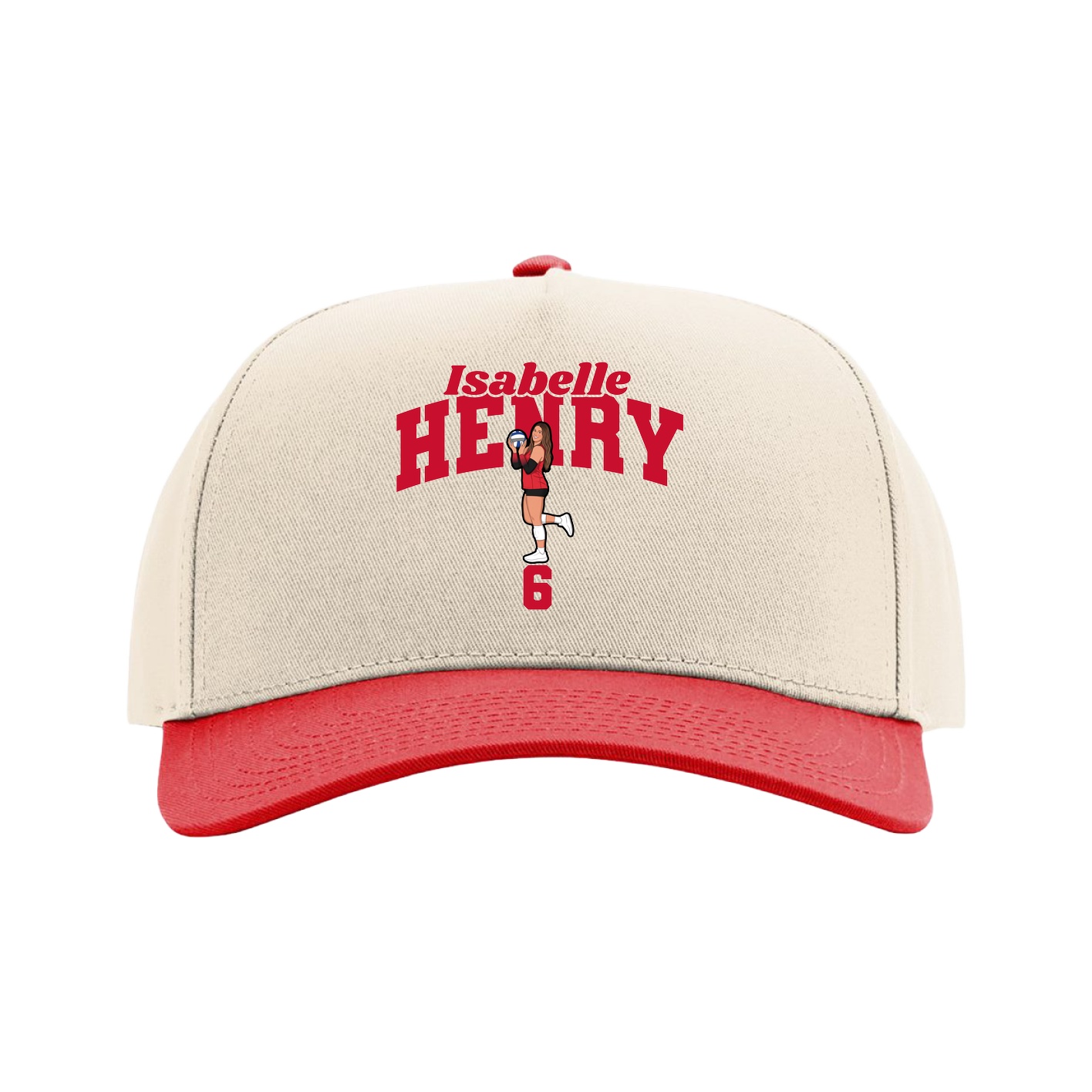 Full Fabric Five-Panel Champ Cap — Signature Arch in Cream/Red