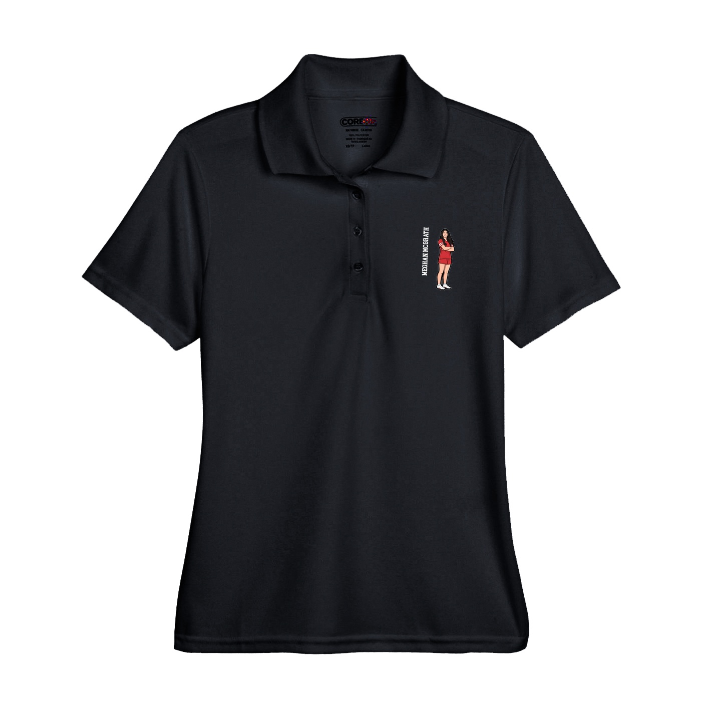 Womens Performance Polo — Name Vertical in Black