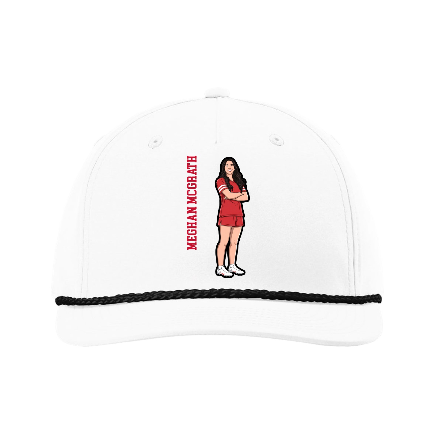 Five-Panel Classic Rope Cap — Name Vertical in White