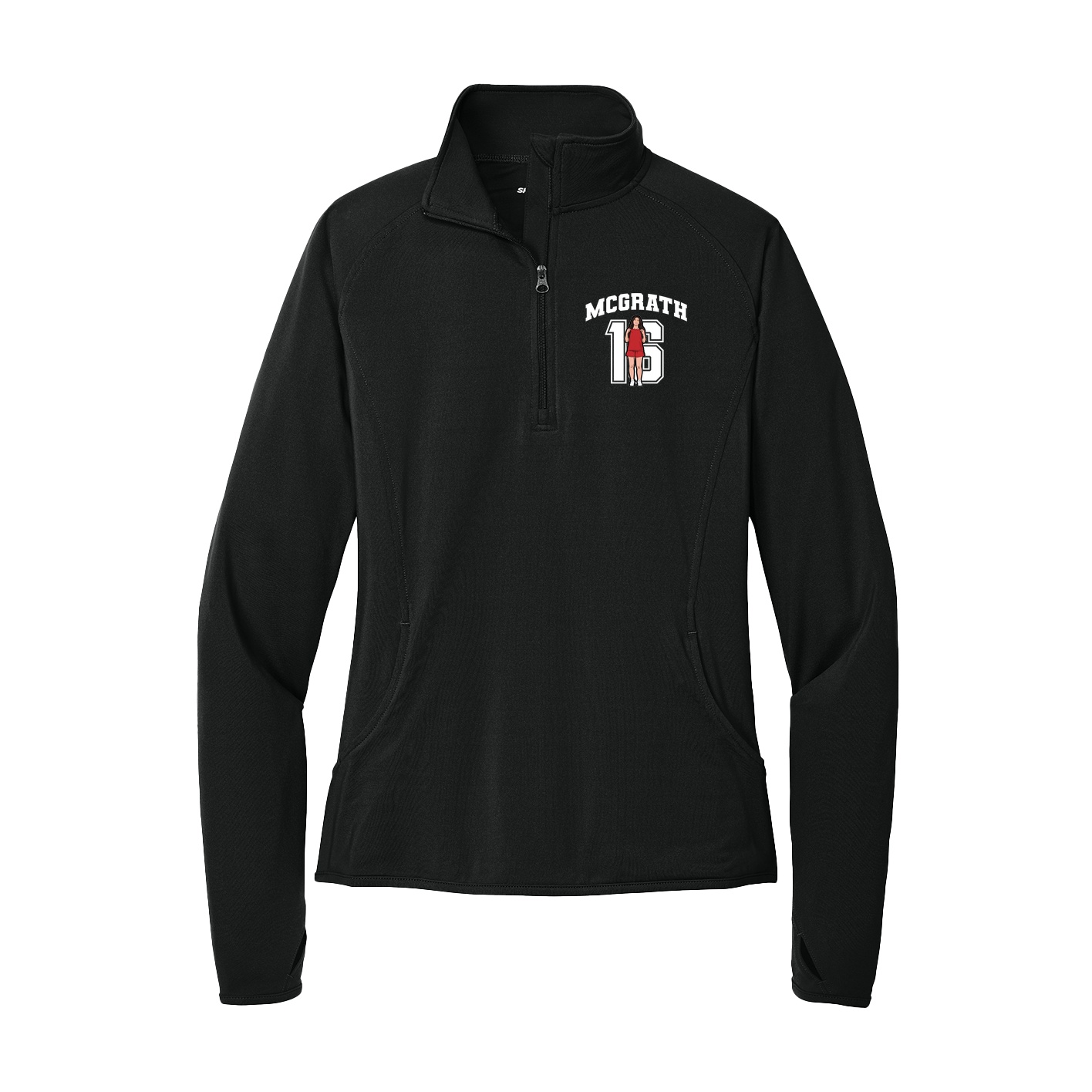 Women's Q-Zip Pullover — Number in Black