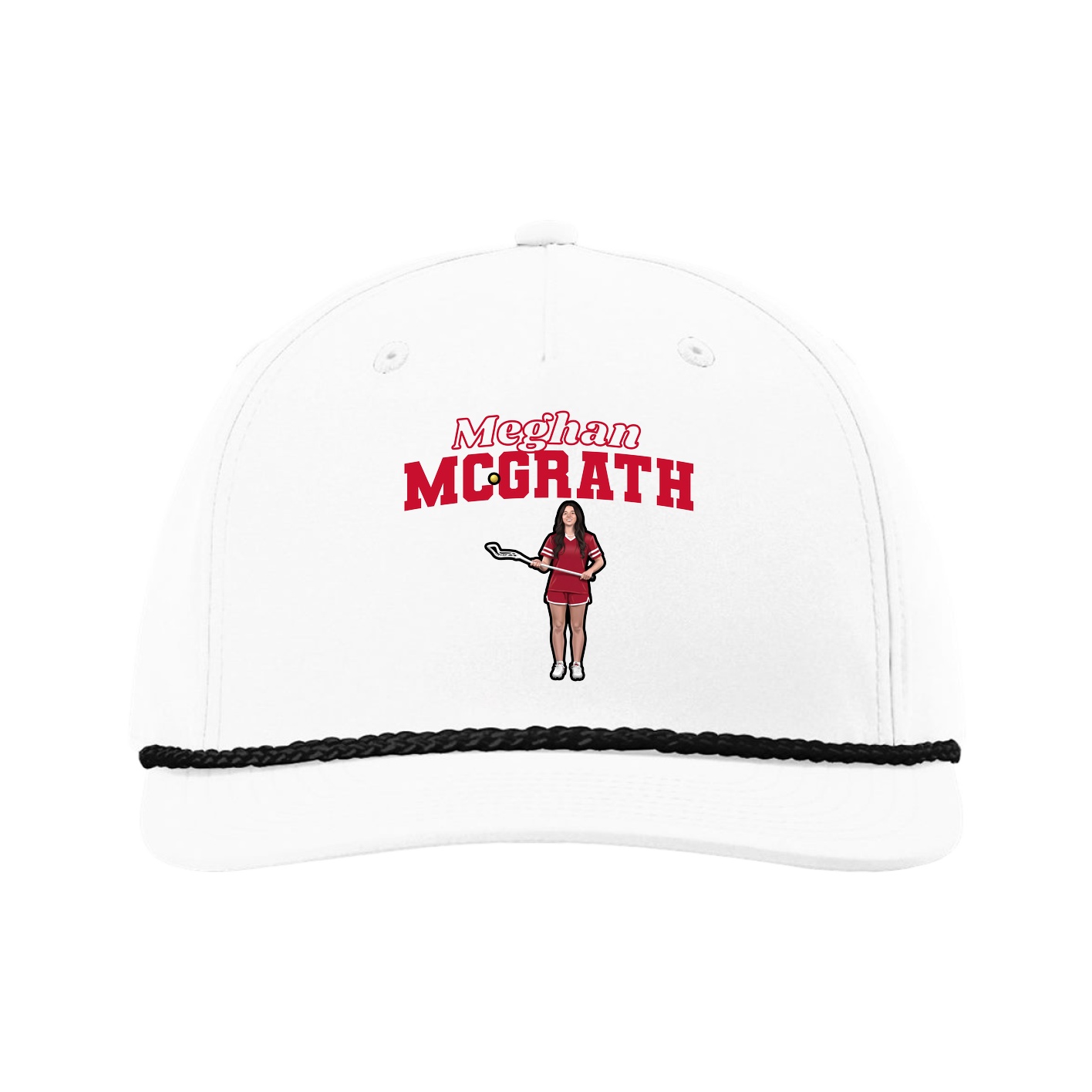 Five-Panel Classic Rope Cap — Name Arch in White