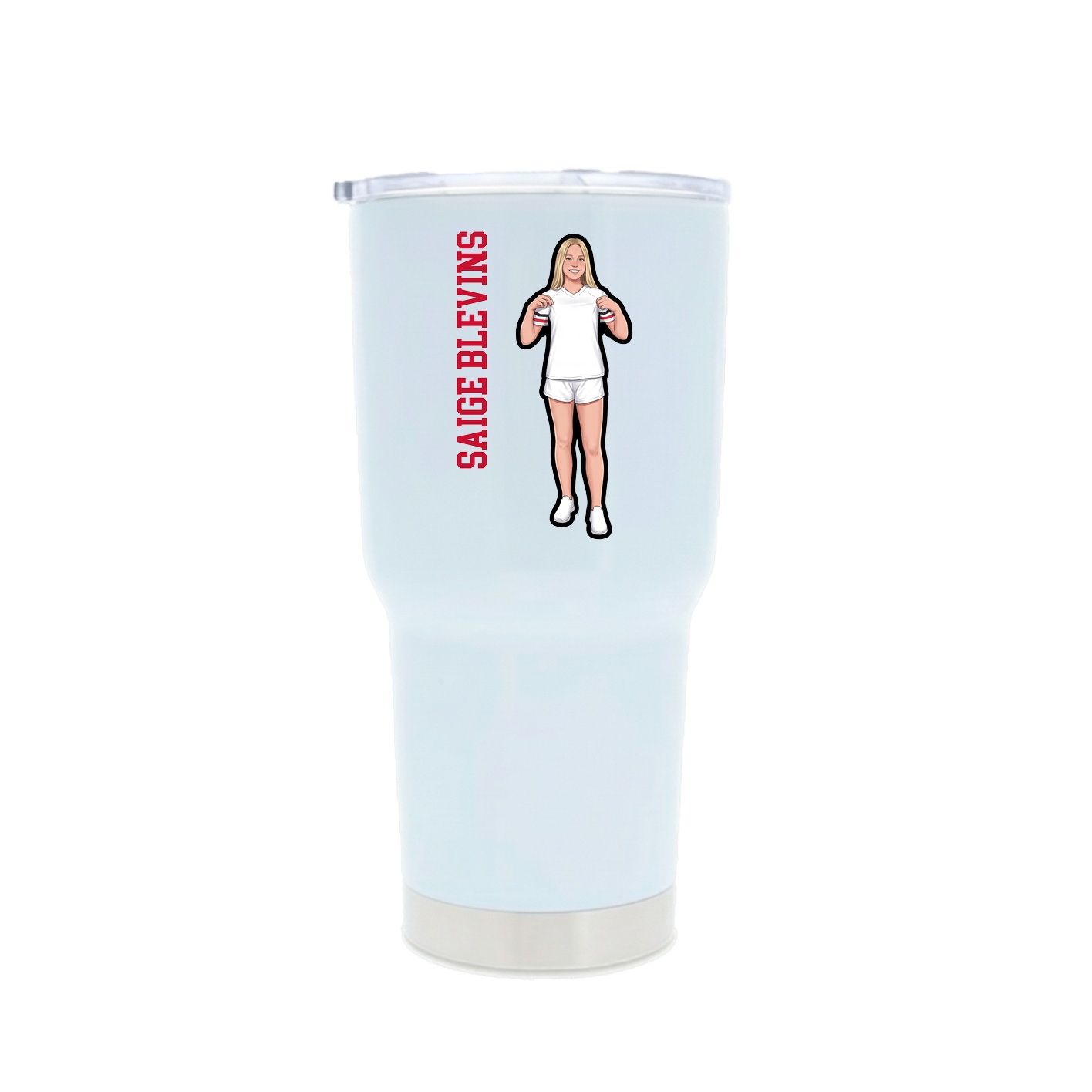 30oz Stainless Steel Tumbler — Name Vertical in White