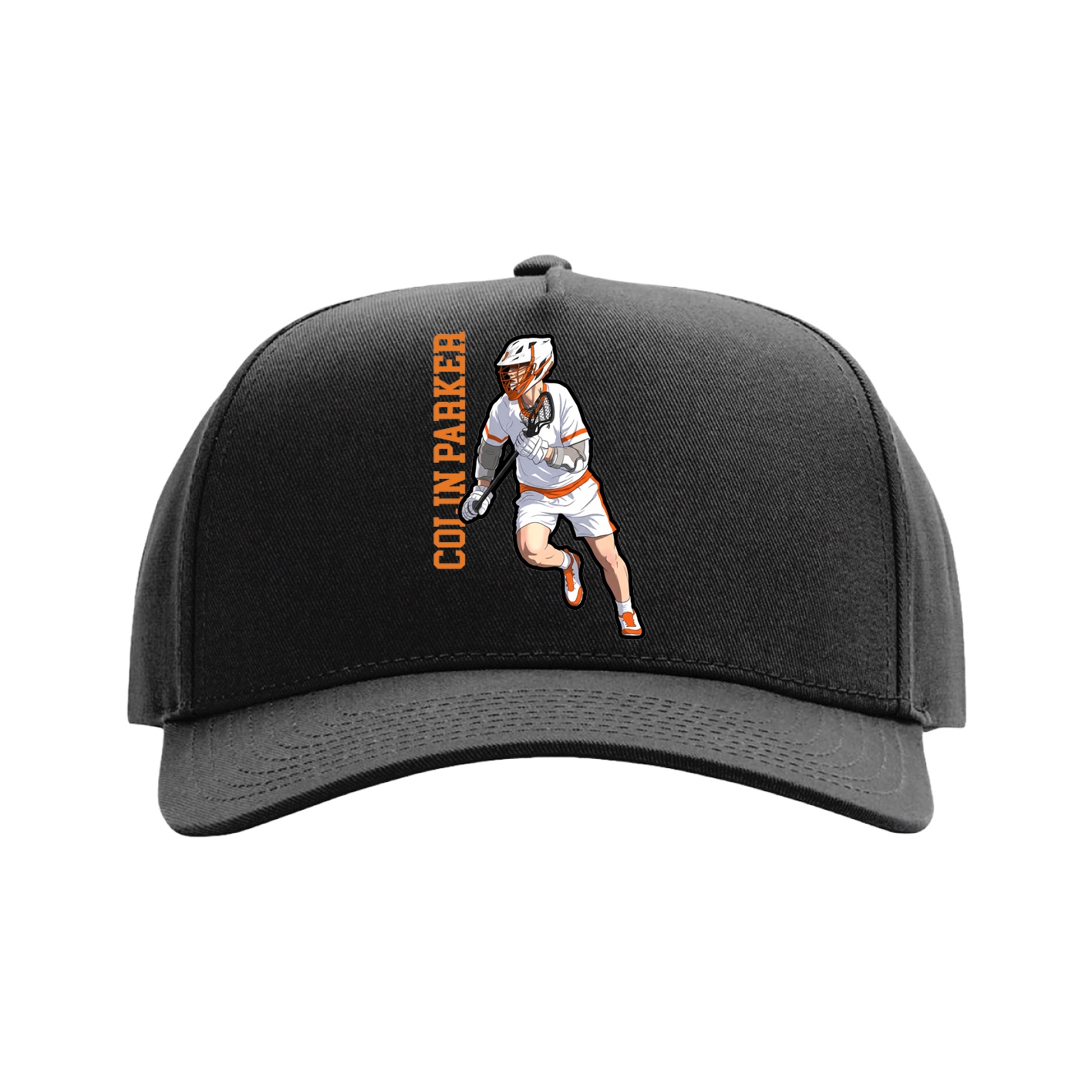 Full Fabric Five-Panel Champ Cap — Name Vertical in Black