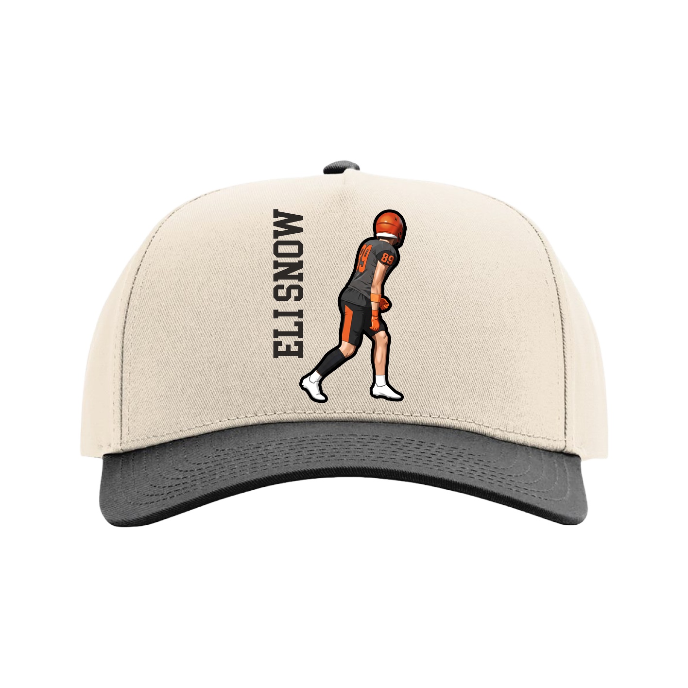 Full Fabric Five-Panel Champ Cap — Name Vertical in Cream/Black