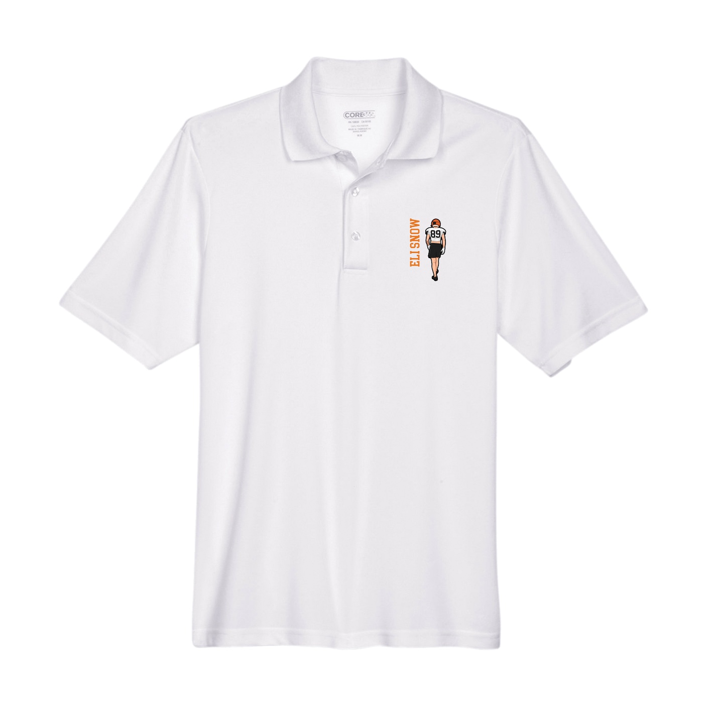 Performance Polo — Name Vertical in White