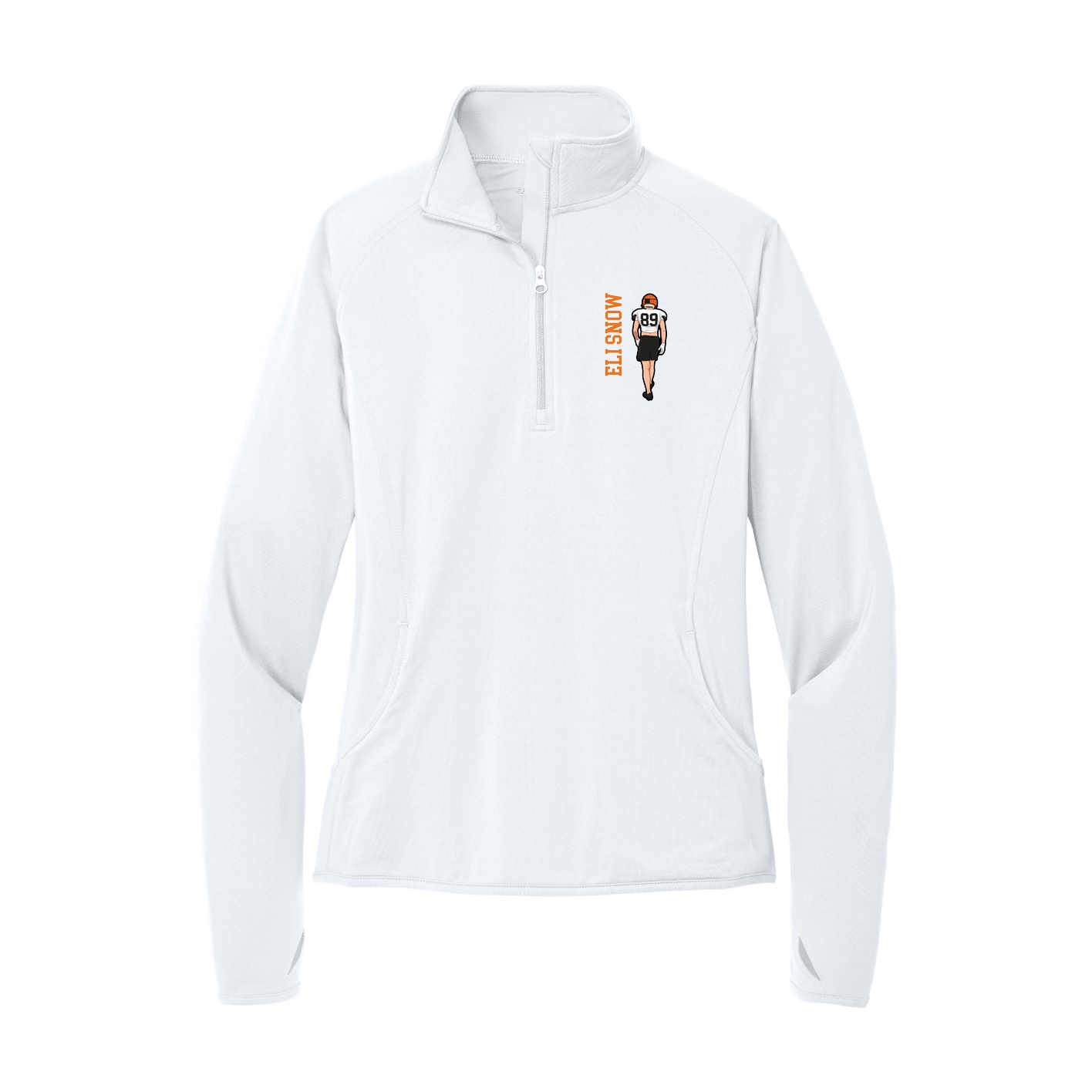 Women's Q-Zip Pullover — Name Vertical in White