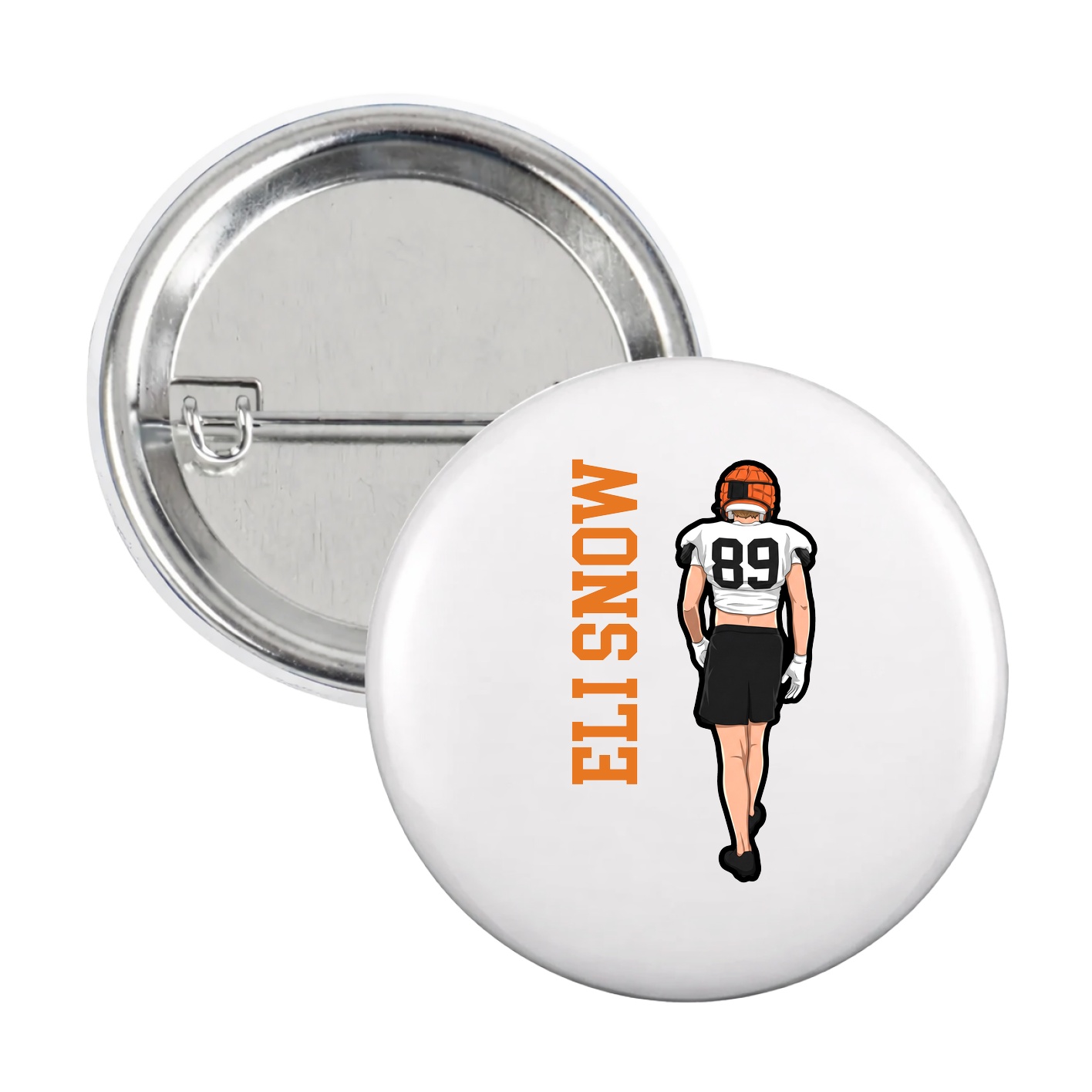 Game Day Button — Name Vertical in White