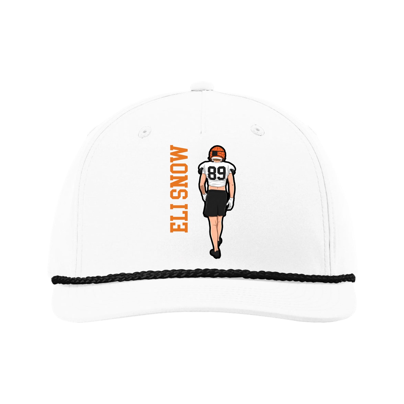 Five-Panel Classic Rope Cap — Name Vertical in White
