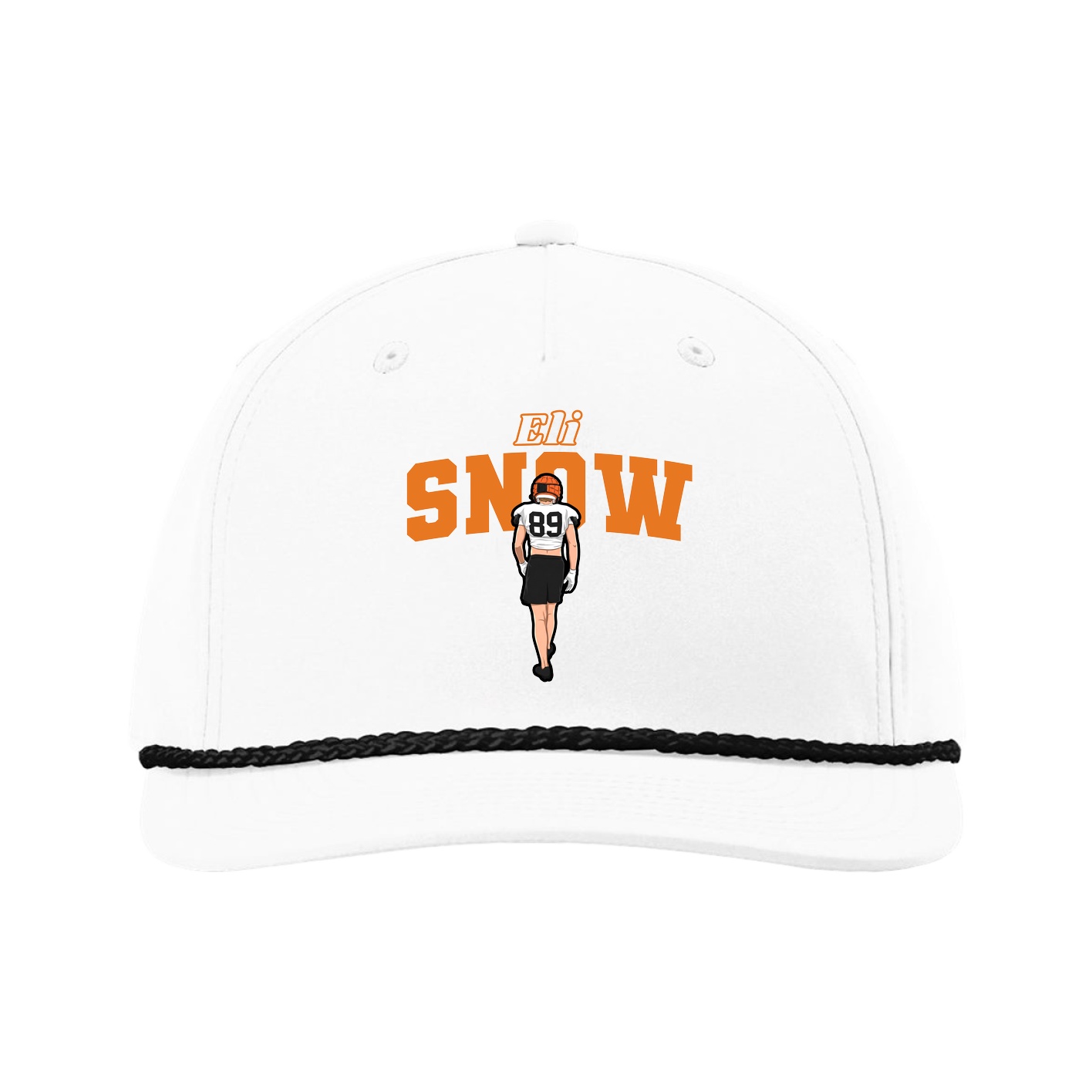Five-Panel Classic Rope Cap — Name Arch in White