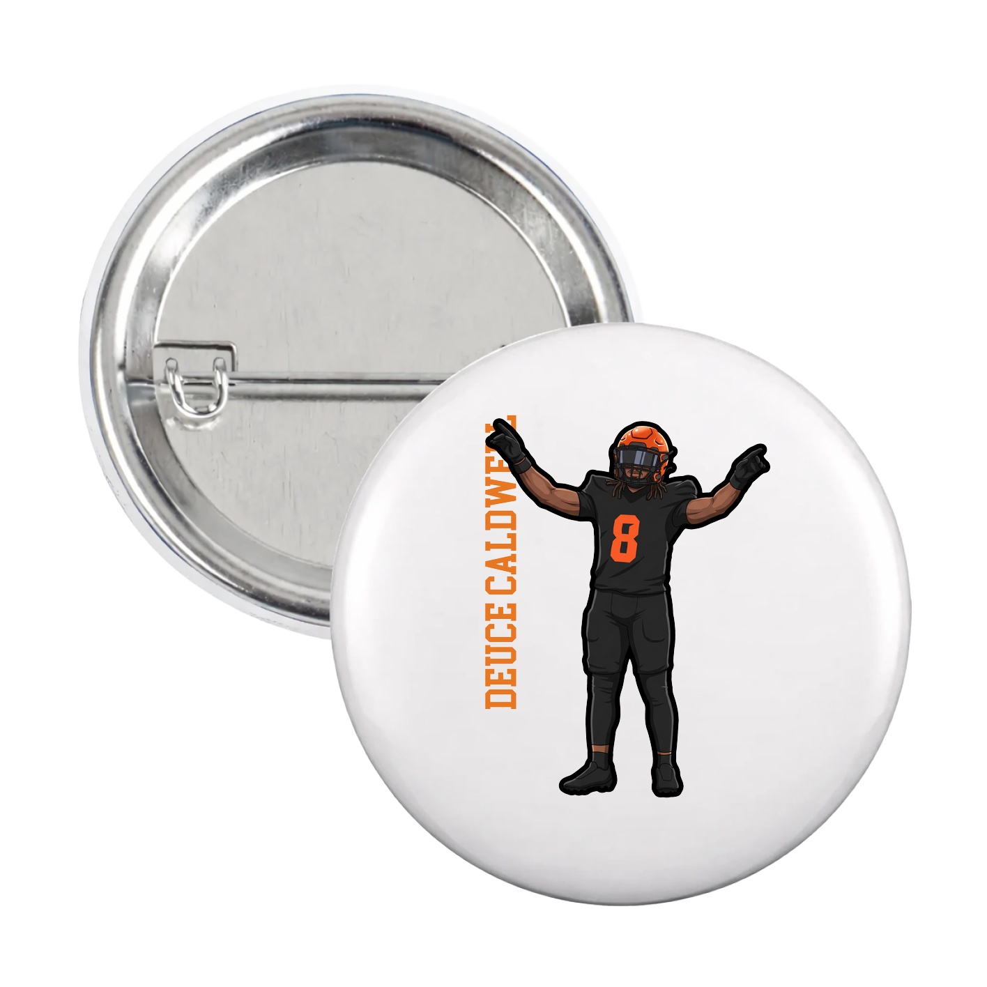 Game Day Button — Name Vertical in White