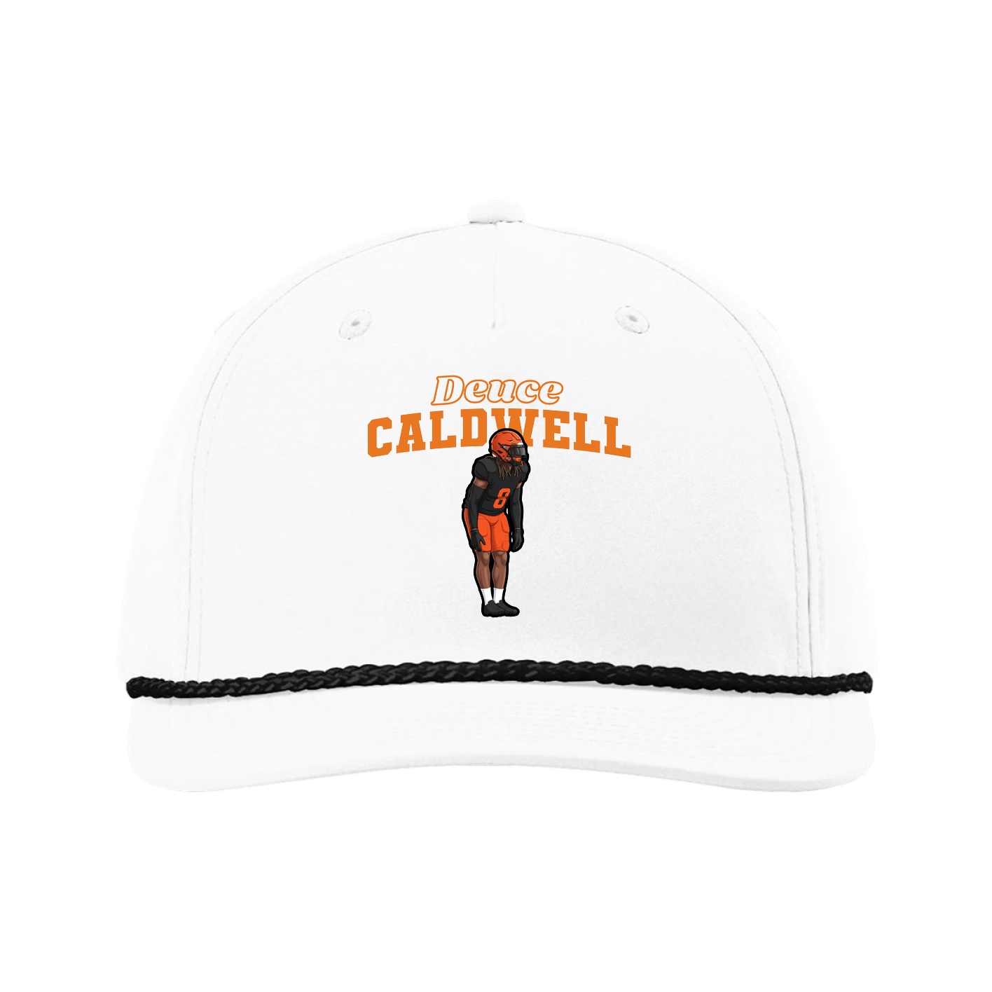 Five-Panel Classic Rope Cap — Name Arch in White