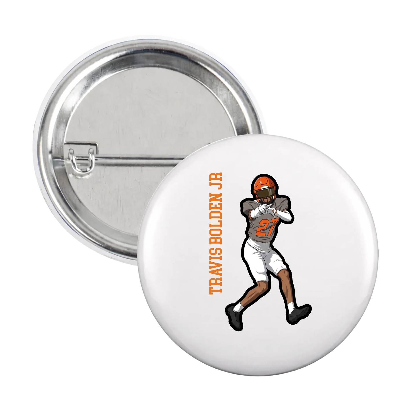 Game Day Button — Name Vertical in White