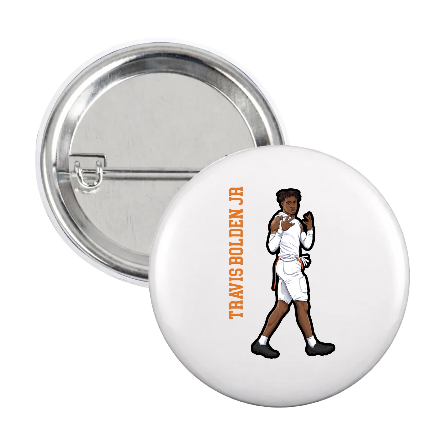 Game Day Button — Name Vertical in White