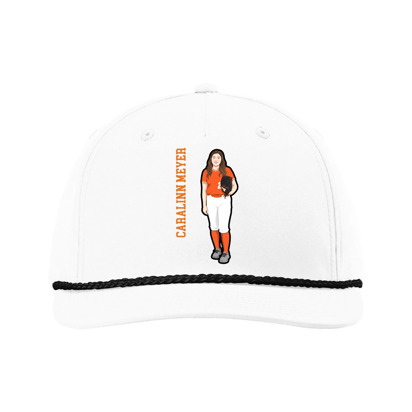 Five-Panel Classic Rope Cap — Name Vertical in White