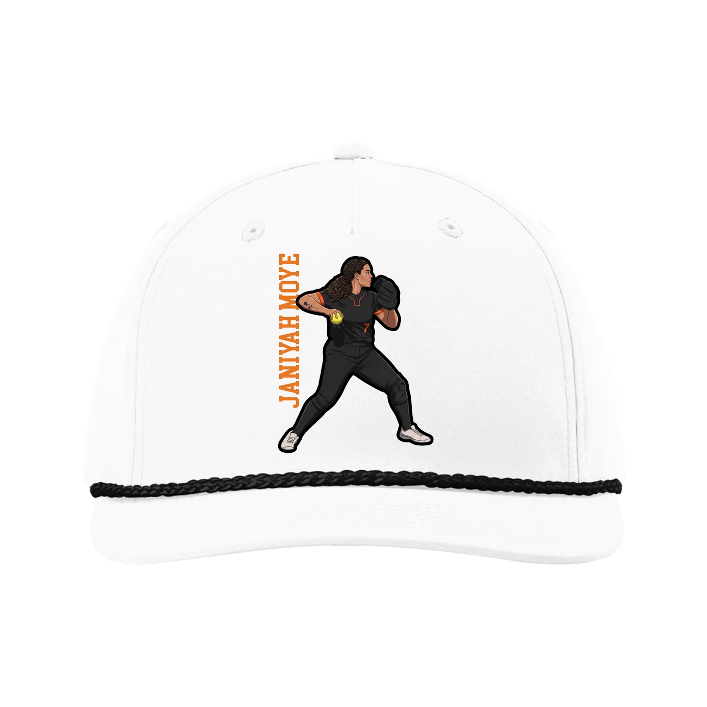 Five-Panel Classic Rope Cap — Name Vertical in White