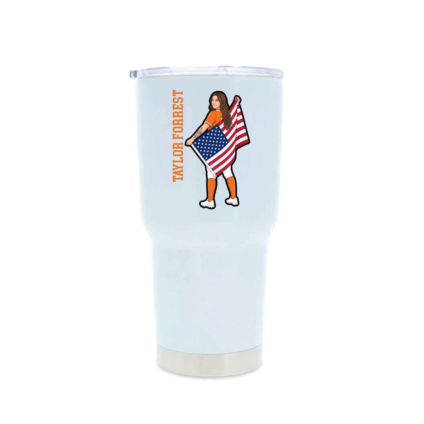 30oz Stainless Steel Tumbler — Name Vertical in White