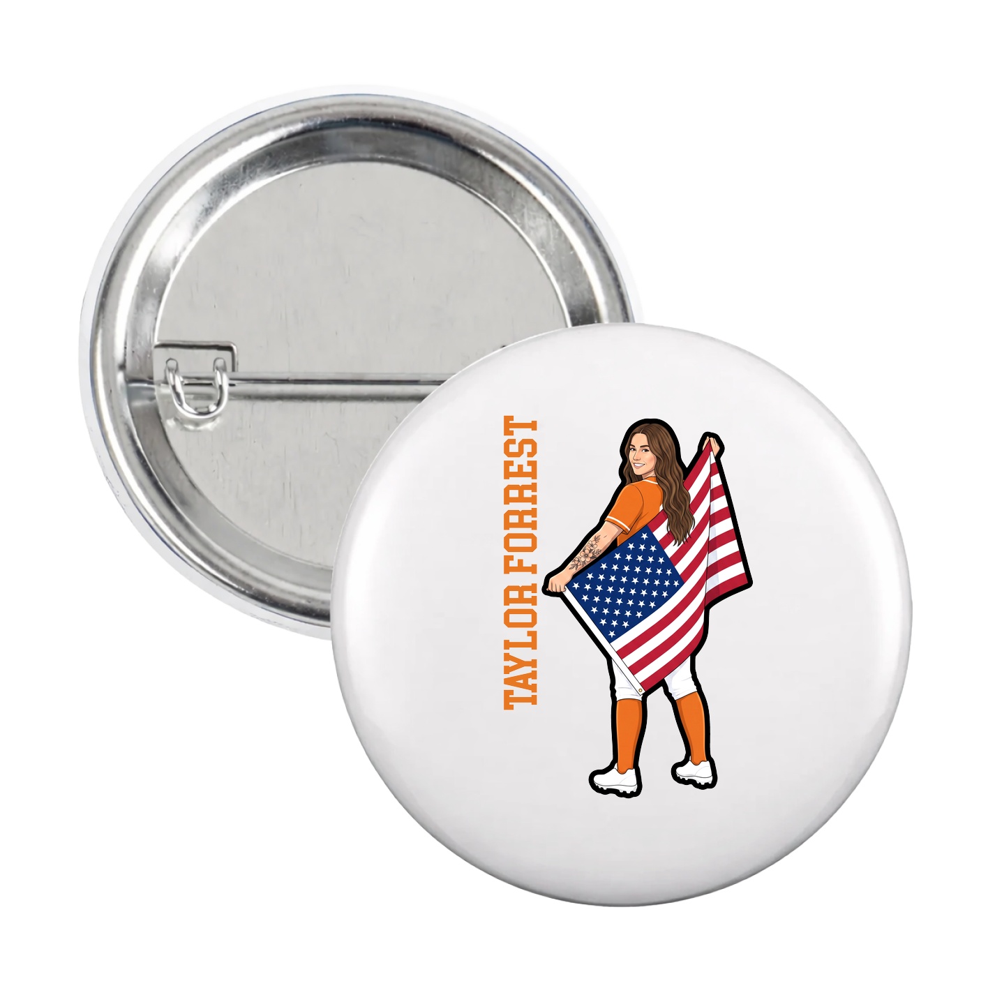 Game Day Button — Name Vertical in White