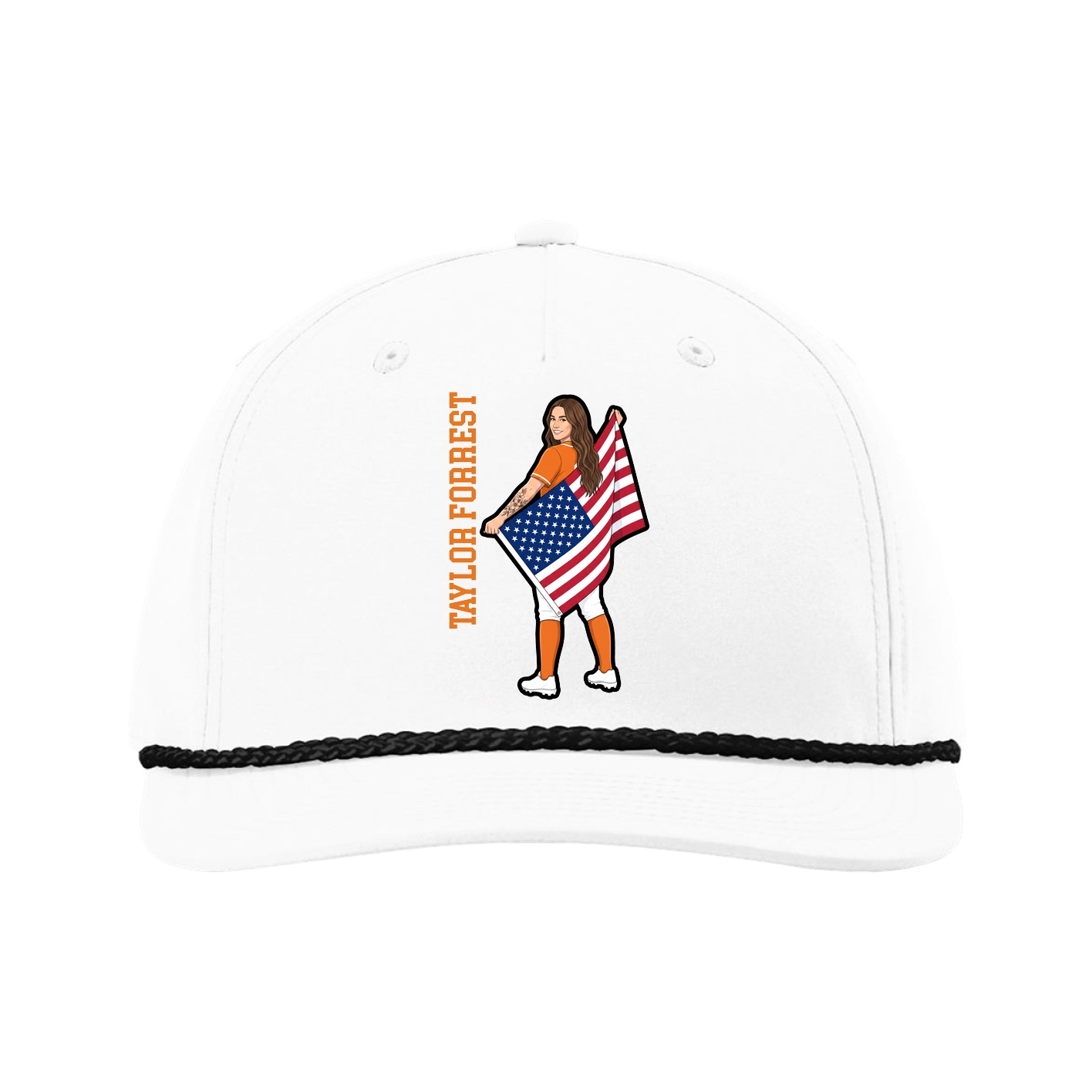 Five-Panel Classic Rope Cap — Name Vertical in White