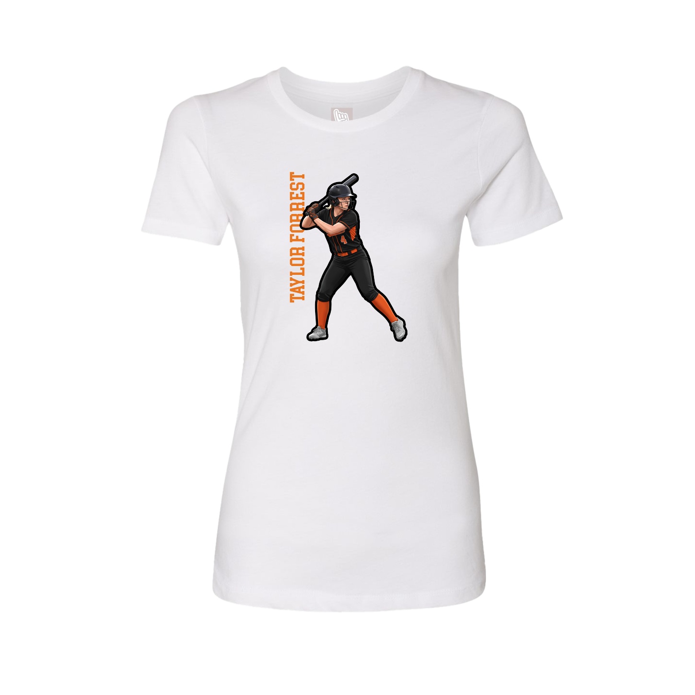 Fitted Women's Tee — Name Vertical in White