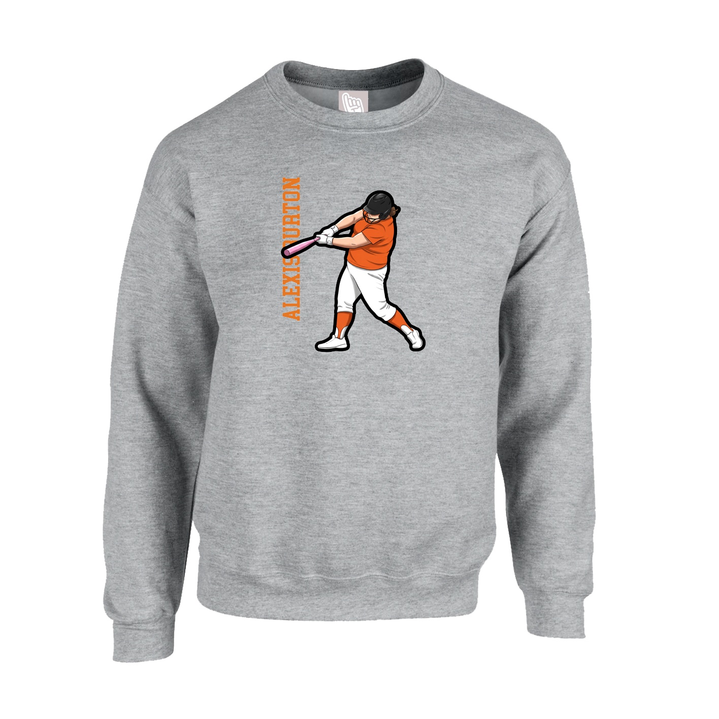 Fleece Crew — Name Vertical in Grey