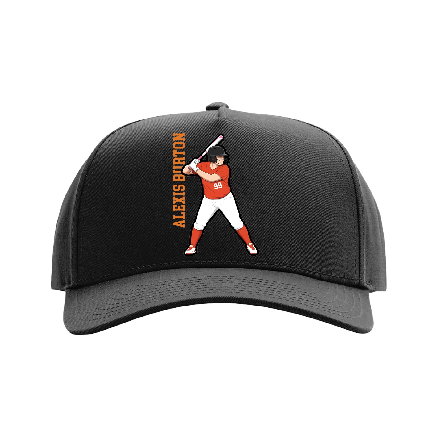 Full Fabric Five-Panel Champ Cap — Name Vertical in Black
