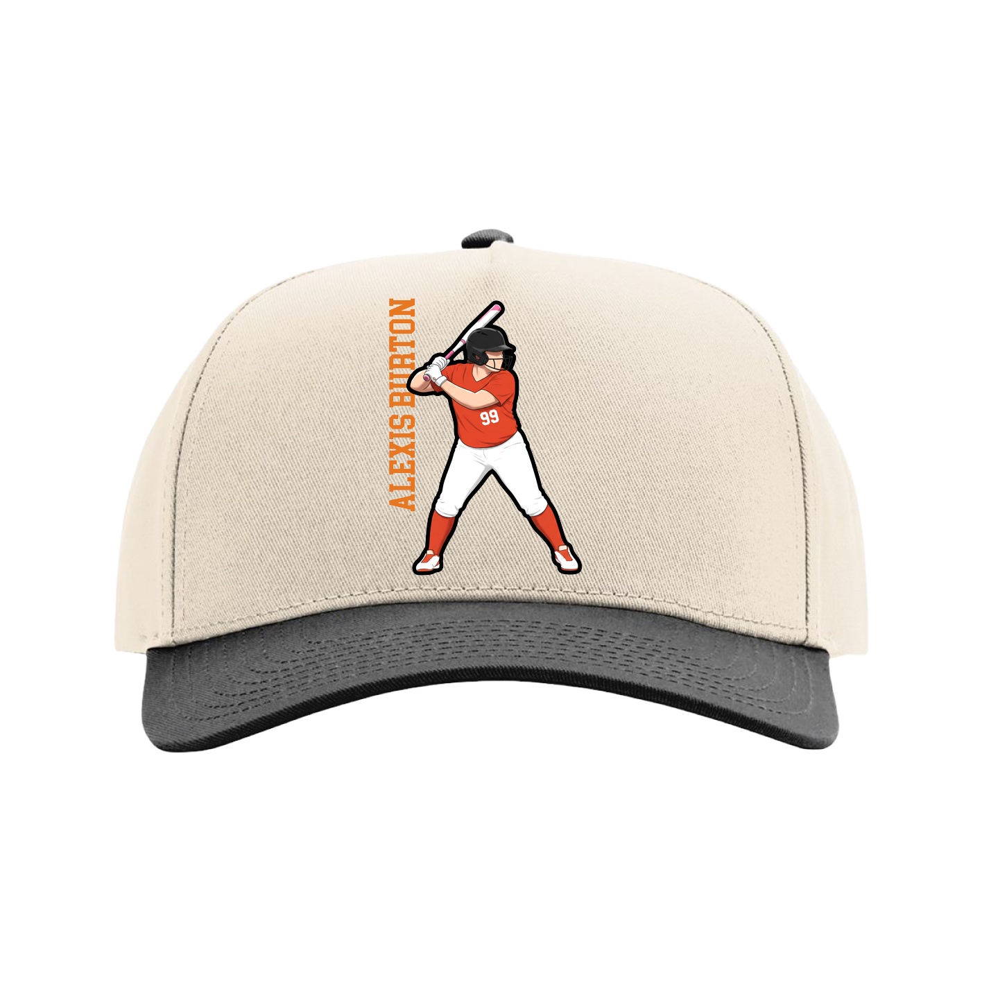 Full Fabric Five-Panel Champ Cap — Name Vertical in Cream/Black