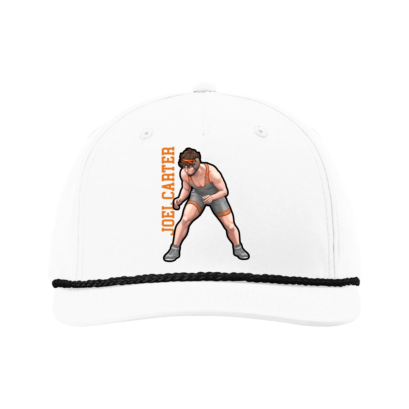 Five-Panel Classic Rope Cap — Name Vertical in White
