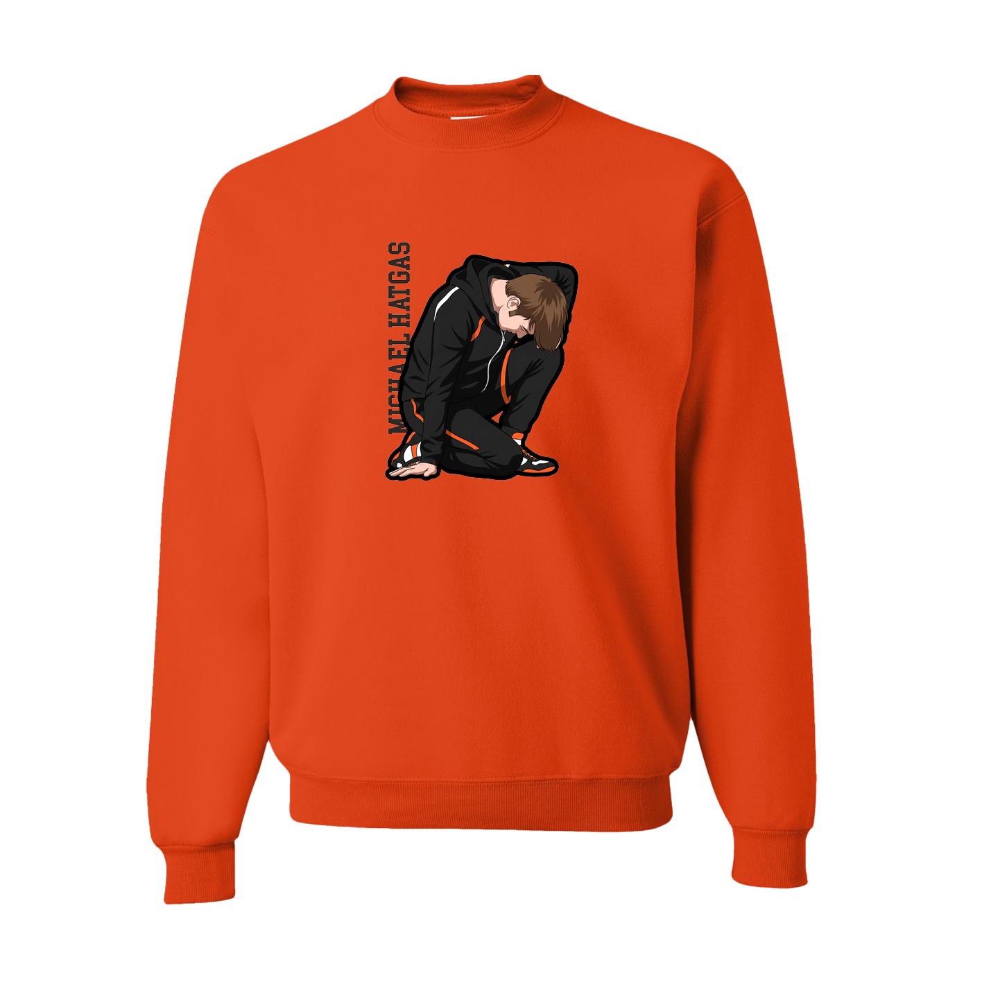 Fleece Crew — Name Vertical in Orange